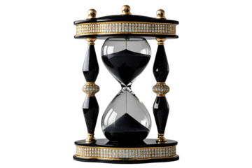 black and gold hourglass isolated on transparent  background