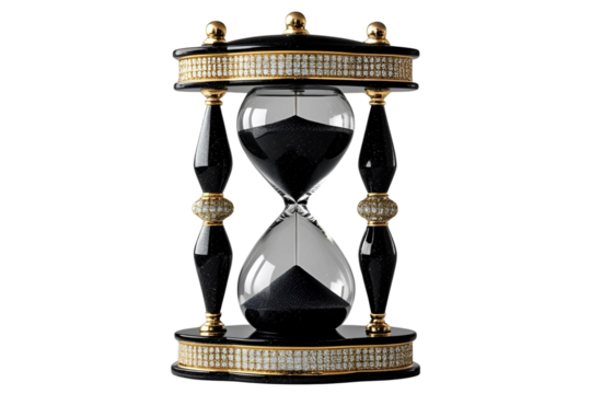 black and gold hourglass isolated on transparent  background - Powered by Adobe