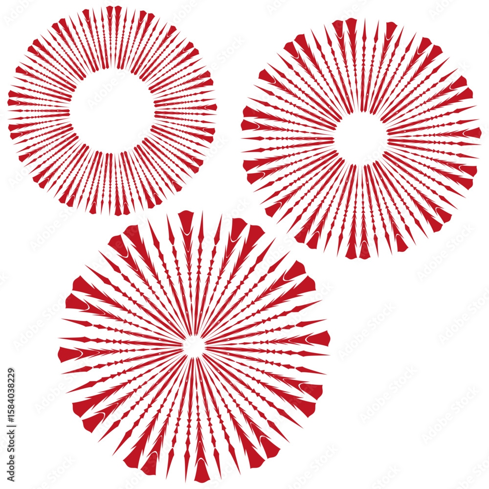 Poster abstract circle elements. red vector forms. geometric graphic illustration. dynamic spike pattern.
