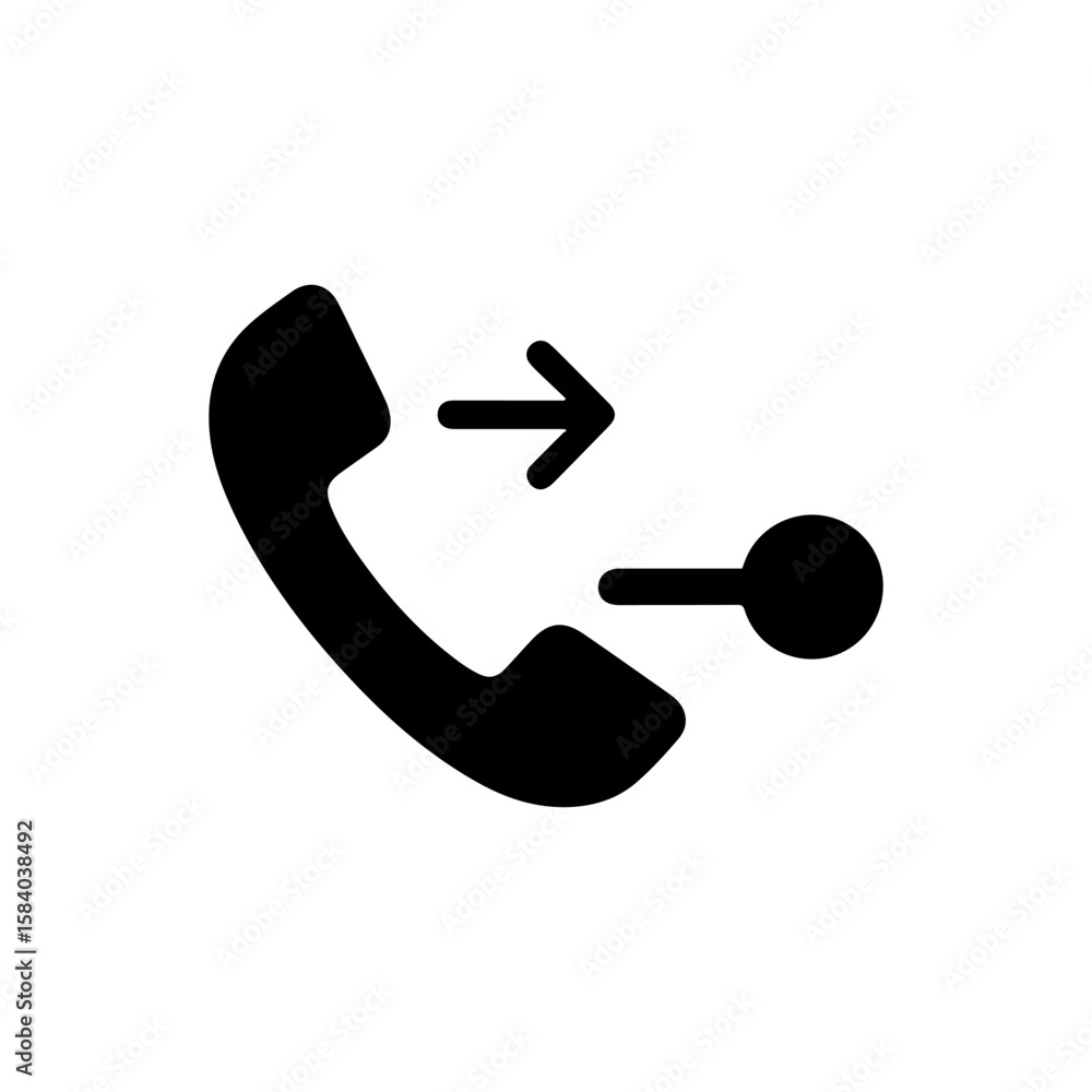 Poster a black phone icon shows a transfer with a right arrow and connecting line to a filled circle