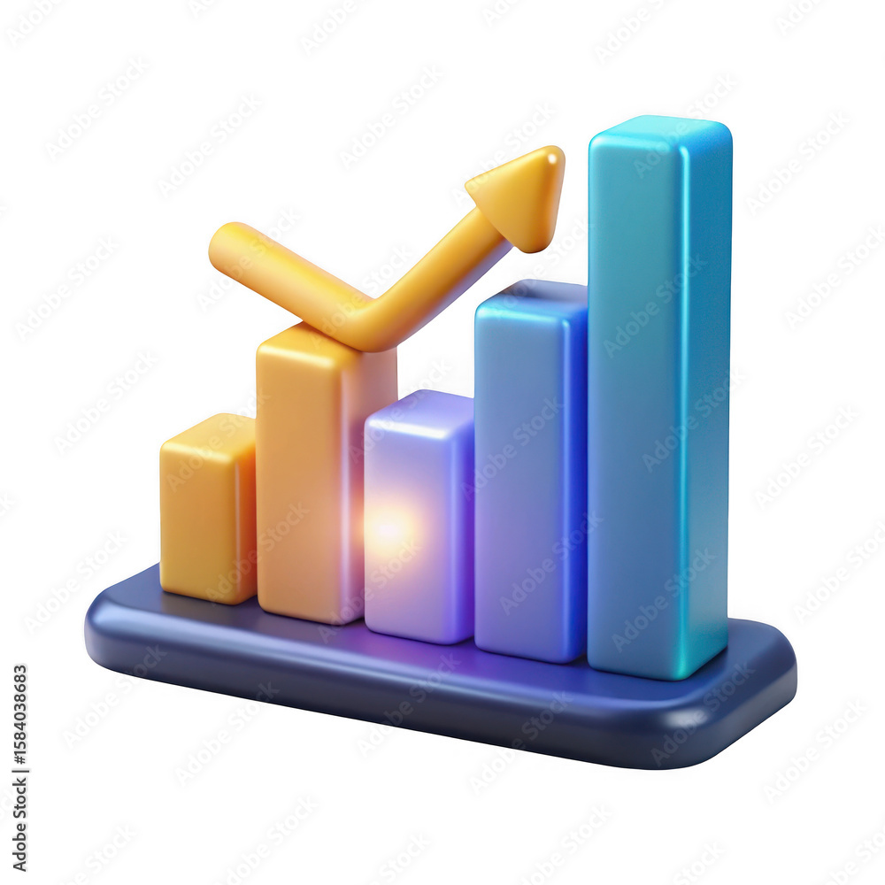 Aufkleber 3d bar chart with upward arrow showing growth and success isolated on transparent background