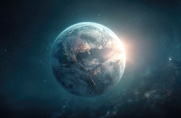 Fototapeta premium Earth seen from space, sunlit