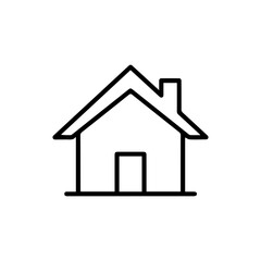 A house icon The house has a chimney and a rectangular door A horizontal line indicates the ground