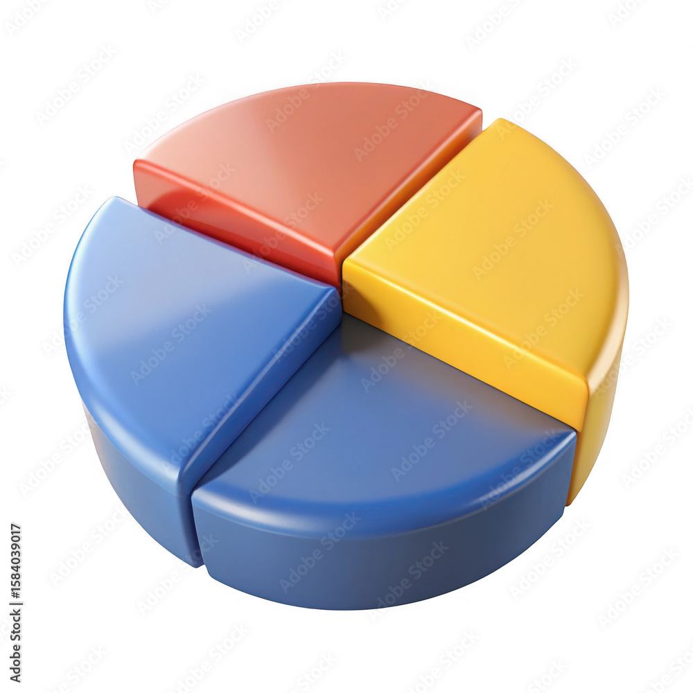 Poster colorful 3d pie chart with four segments isolated on transparent background