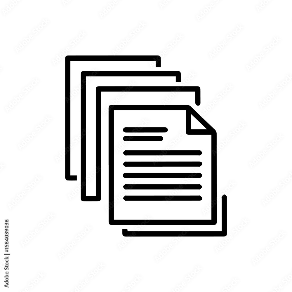 Fototapete a simplified drawing depicts stacked pages with text indicated on the top page and a folded upper ri