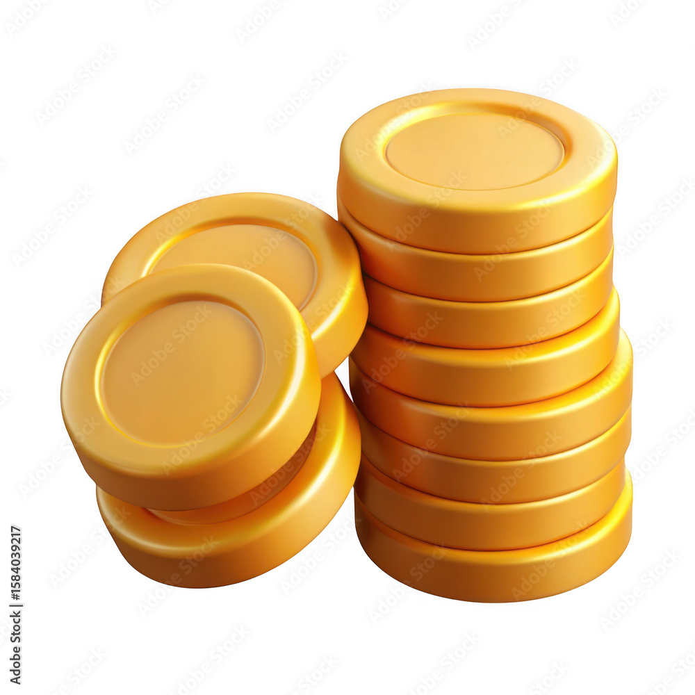 Poster a stack of shiny golden coins isolated on transparent background