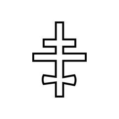 An Eastern Orthodox cross featuring three horizontal bars is depicted in a line drawing