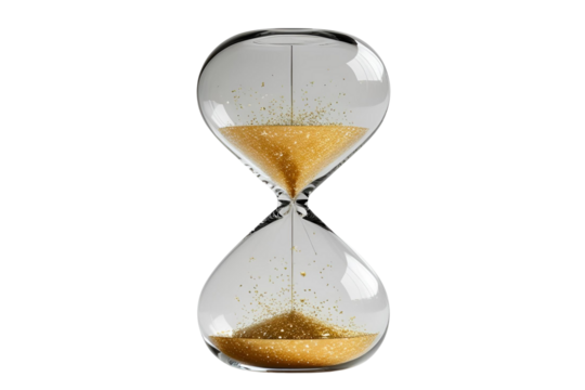 New style golden hourglass isolated on transparent background - Powered by Adobe