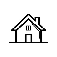 Black outline icon of a house with a window door and chimney
