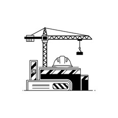 Construction A crane towers over a hard hat tools  blocks