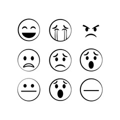 Nine linedrawn circular emojis display various expressions arranged in a 3x3 grid