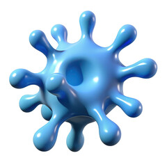 Abstract blue spiky microbe shape isolated on transparent background