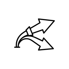 Two arrows curve up from a base one pointing up one down connected by a small rectangle