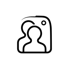 Two figures stand against a camera backdrop with a circular flash unit