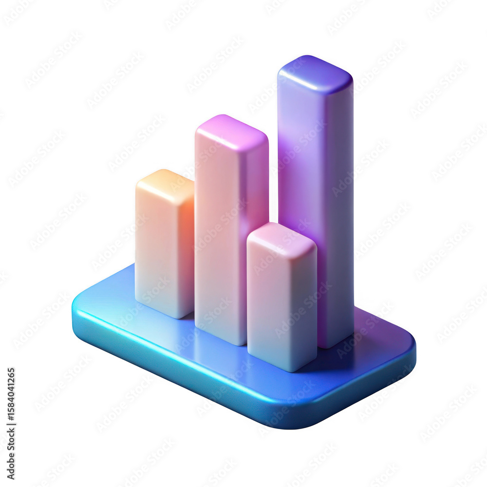 Poster 3d isometric bar chart with gradient bars isolated on transparent background