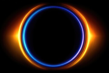 Obraz premium Circular neon glow, blue and orange rings on black