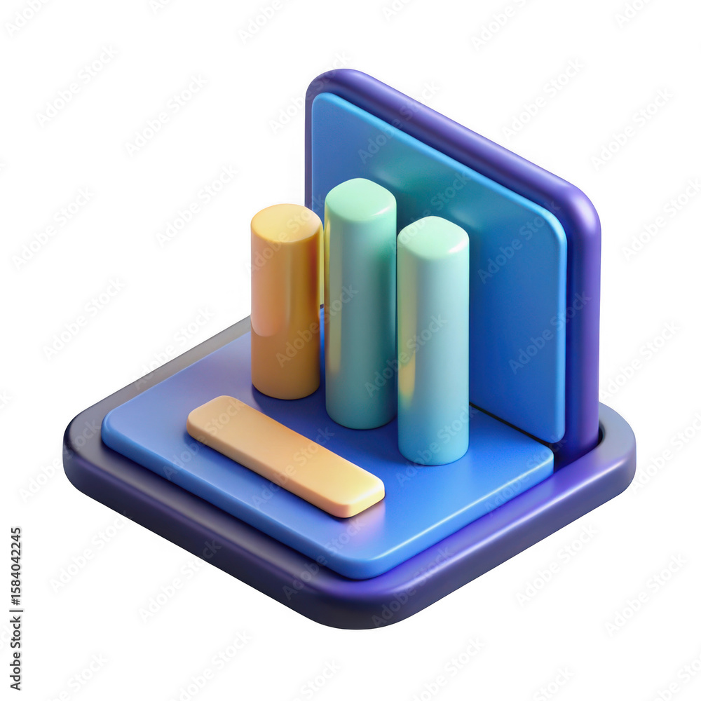 Poster 3d isometric bar chart with colorful cylinders isolated on transparent background