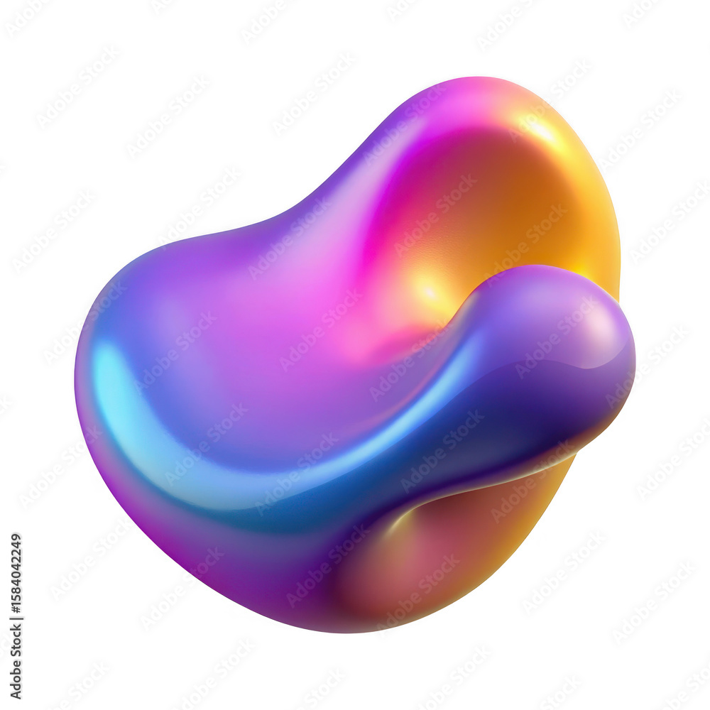 Poster abstract iridescent liquid blob with vibrant gradient colors isolated on transparent background