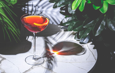 Hanky ​​Panky alcoholic cocktail drink with gin, vermouth, liqueur and orange twist