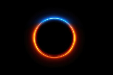 Circular neon glow, orange and blue ring on black background
