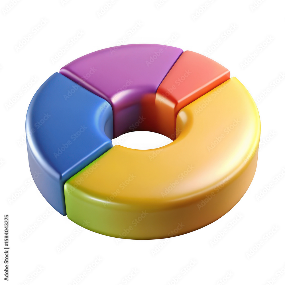 Poster colorful segmented ring chart representing data distribution isolated on transparent background