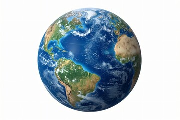 Fototapeta premium Rotating Earth globe, continents, oceans, clouds, white background, global concept