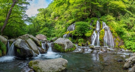八ヶ岳山麓深緑の吐竜の滝