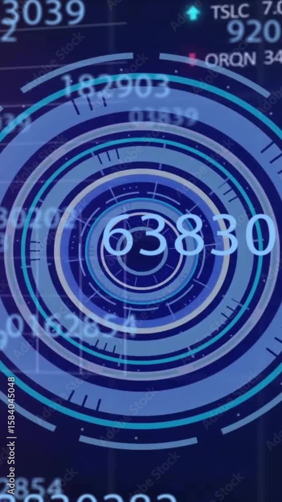 Poster animation of financial data processing over scope and grid