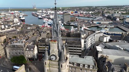 Aerial view of Town House tower in Aberdeen, Scotland, United Kingdom