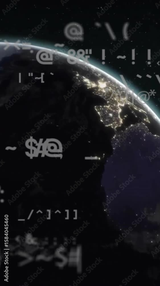Poster animation of data processing over globe on blue background