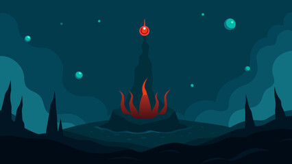 Obraz premium Cartoon Deep Sea Hydrothermal Vent Strange Creatures Vector Scene