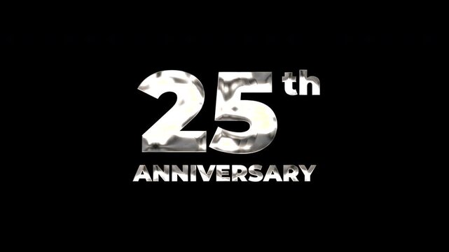 Silver 25th anniversary graphic on a black background. Ideal for celebration invitations, event promotions, milestone announcements, and anniversary themed designs.