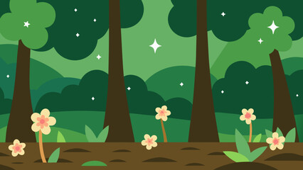 Naklejka premium Enchanting Forest Floor Covered in Tiny Star Like Flowers Blooming