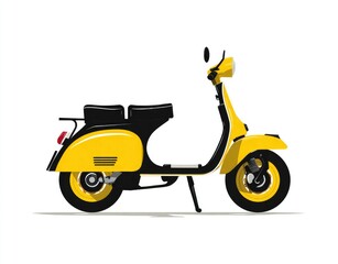 Side view of a bright yellow vintage scooter
