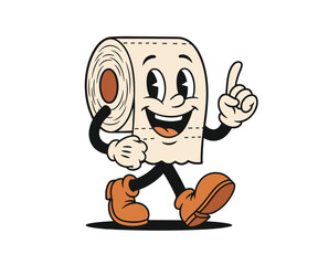 smiling retro toilet paper roll mascot vector