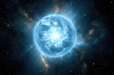 Obraz premium Celestial blue sphere radiating light in deep space