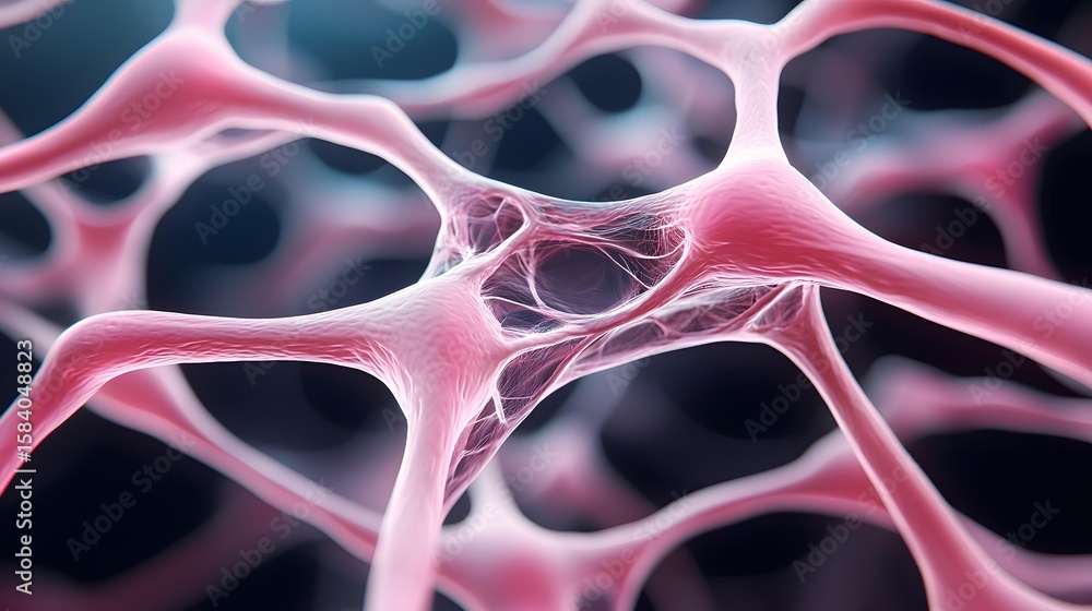 Fototapete the image features a close-up, detailed render of interconnected, pinkish, organic structures, poten