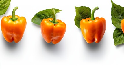 Bright and Vibrant Bell Peppers with Green Leaves on a Seamless White Background for Fresh Food Designs