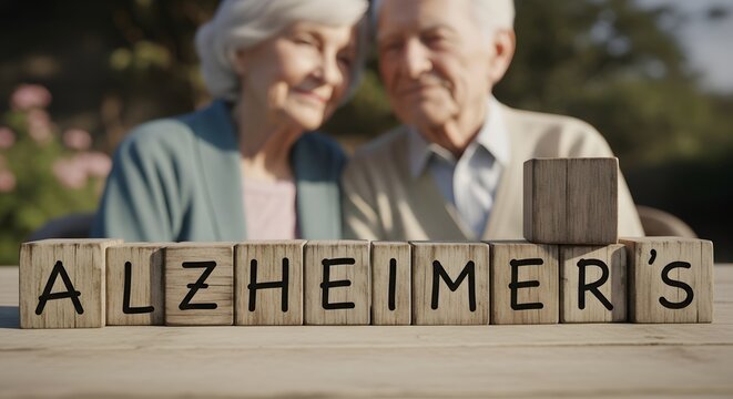 Alzheimer's Concept with Elderly Couple and Wooden Blocks - Powered by Adobe