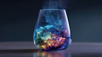 Cosmic liquid in a glass, swirling nebula colors