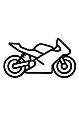 Black outline drawing of a sport motorcycle graphic icon
