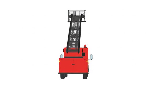 Animated Red Fire Truck Extending Ladder on White Background