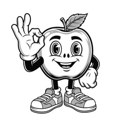 Cheerful cartoon apple mascot wearing a shoes has a smiling face giving ok Sign