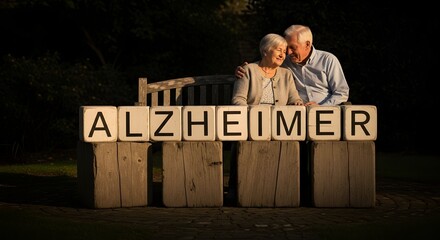 Elderly Couple with Alzheimer Word Blocks