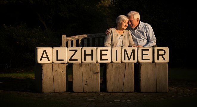 Elderly Couple with Alzheimer Word Blocks