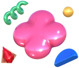 3D Pink Flower and Objects Geometric Harmony Abstract Shapes