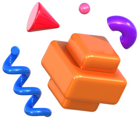 3D Box and Objects Geometric Harmony Abstract Shapes