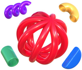 3D Ring Sphere and Objects Geometric Harmony Abstract Shapes