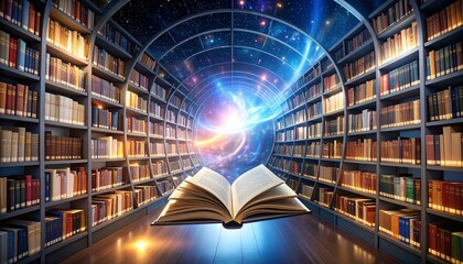 Spiral Cosmic Library of Glowing Books – Symbolic Memory Space