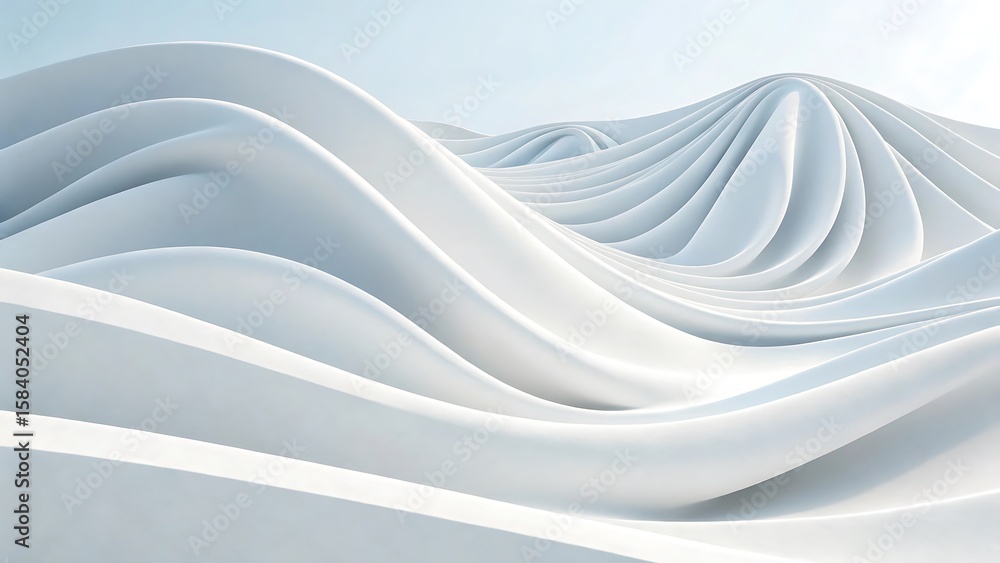 Aufkleber abstract flowing white waves creating a serene and minimalist landscape with soft light and shadow